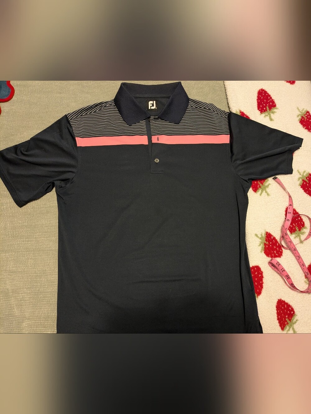 FootJoy FJ Men’s Navy Golf Polo with Pink Stripe